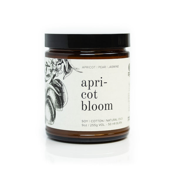 9oz Apricot Bloom Soy Candle on white background.