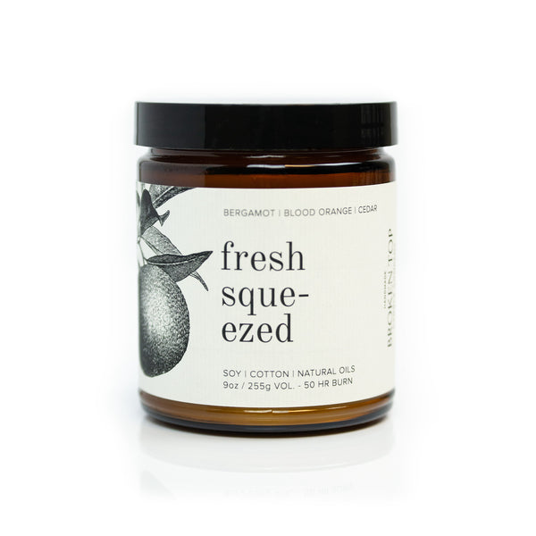 9oz Fresh Squeezed Soy Candle on white background. 