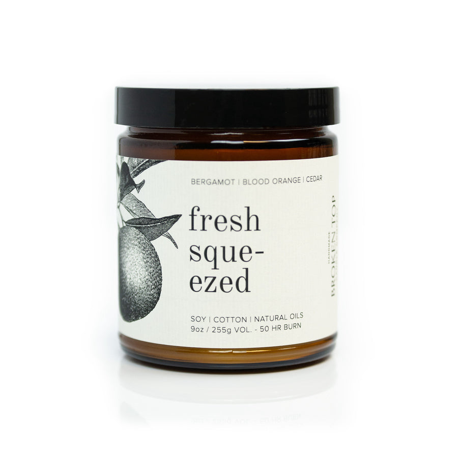 9oz Fresh Squeezed Soy Candle on white background. 