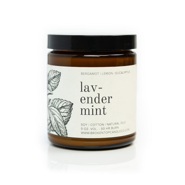 9oz Lavender Mint Soy Candle on white background. 