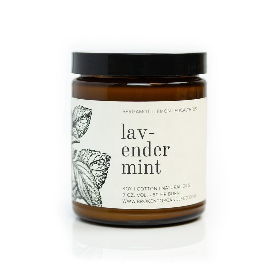 9oz Lavender Mint Soy Candle on white background. 