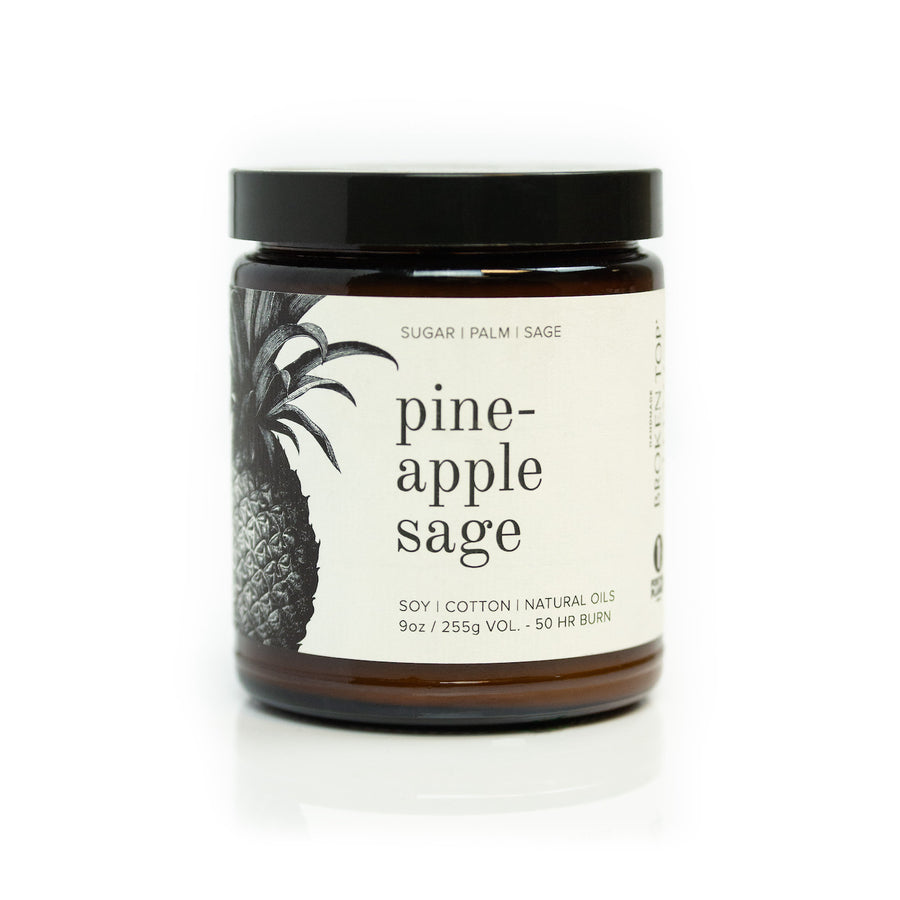 9oz Pineapple Sage Soy Candle on white background. 