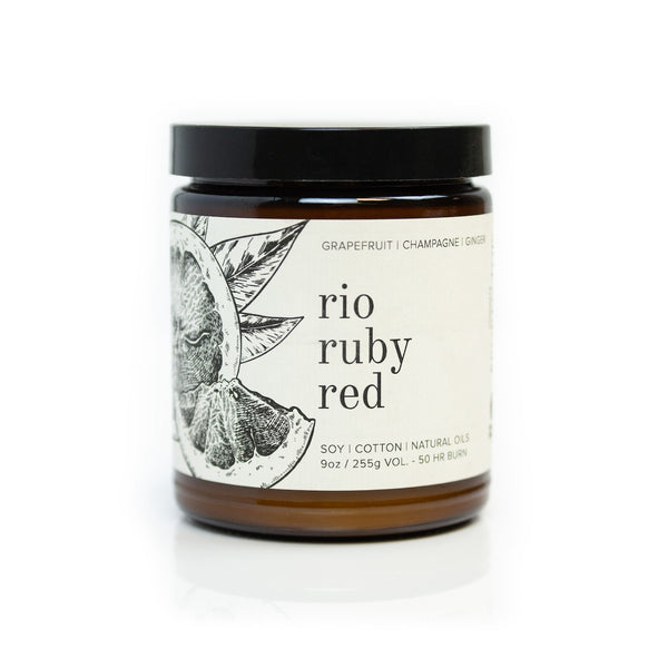 9oz Rio Ruby Red Soy Candle on white background. 