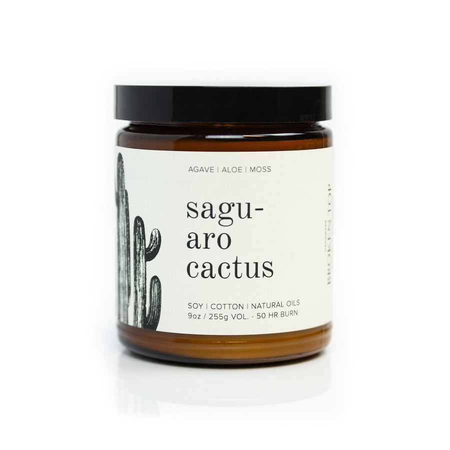 9oz Saguaro Cactus Soy Candle on white background. 