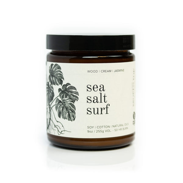 9oz Sea Salt Surf Soy Candle on white background. 