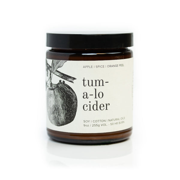 9oz Tumalo Cider Soy Candle on white background. 