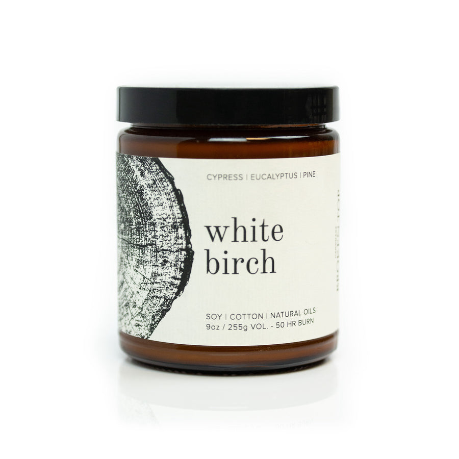 9oz White Birch Soy Candle on white background. 