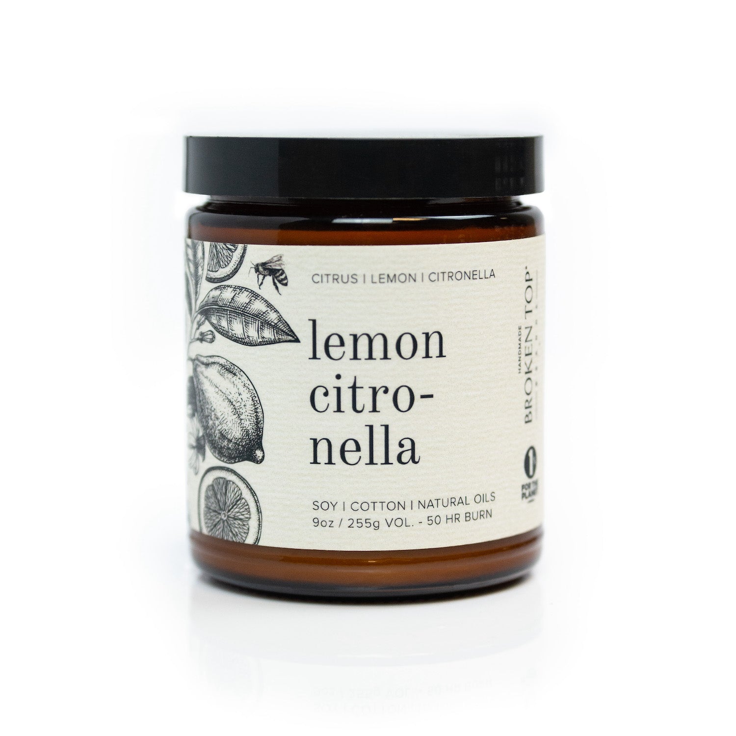 9oz Lemon Citronella Soy Candle on white background. 