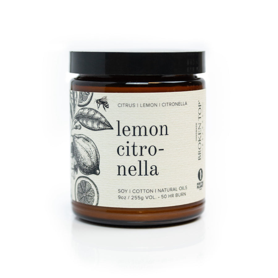 9oz Lemon Citronella Soy Candle on white background. 
